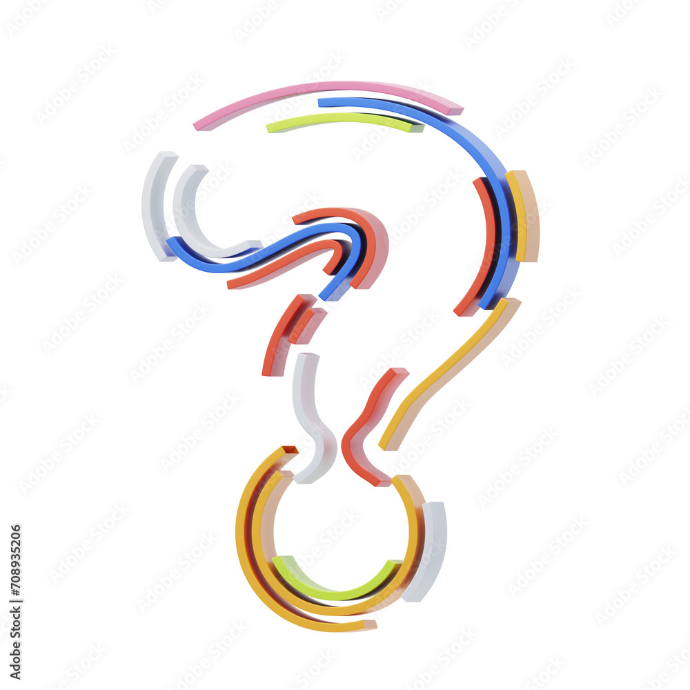 Poster question mark symbol 3d shape stripes text. 3d illustration, 3d element, 3d rendering. 3d visualizat