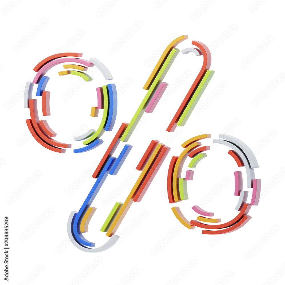 Fototapete percent sign symbol 3d shape stripes text. 3d illustration, 3d element, 3d rendering. 3d visualizati