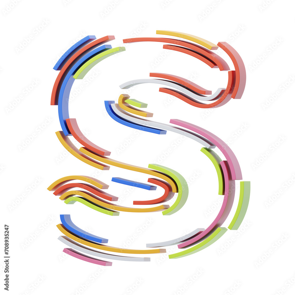 Poster s letter 3d shape stripes text. 3d illustration, 3d element, 3d rendering. 3d visualization isolated