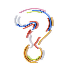 Question Mark Symbol 3D Shape Stripes Text. 3d illustration, 3d element, 3d rendering. 3d visualization isolated on a transparent background