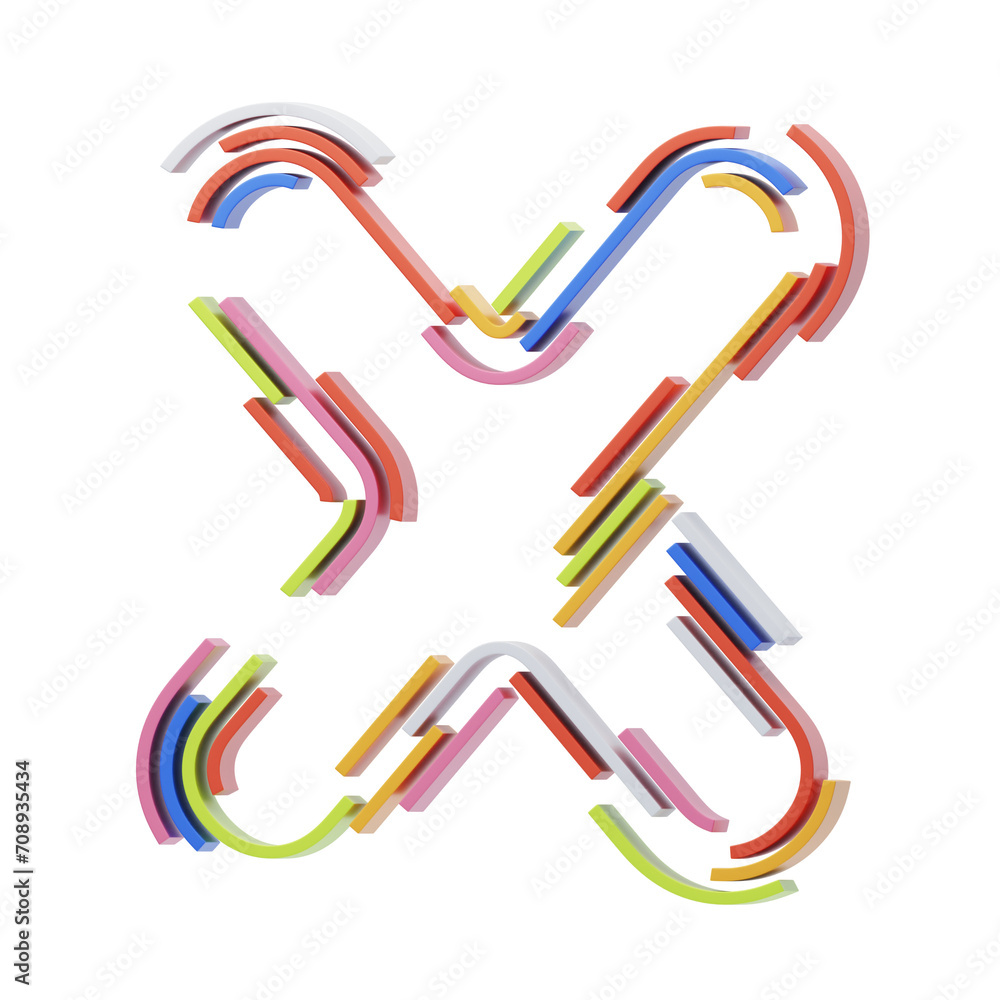 Poster x letter 3d shape stripes text. 3d illustration, 3d element, 3d rendering. 3d visualization isolated