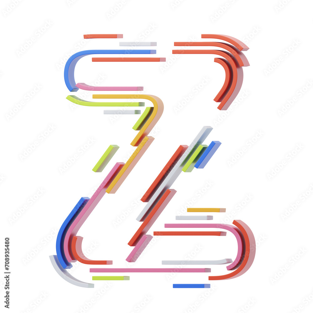 Poster z letter 3d shape stripes text. 3d illustration, 3d element, 3d rendering. 3d visualization isolated