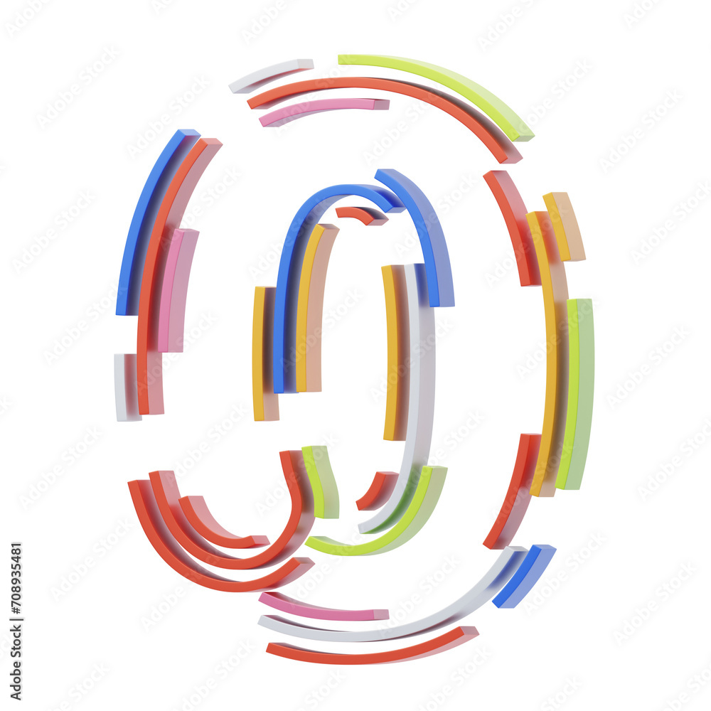 Fototapete 3d number 0 shape stripes text. 3d illustration, 3d element, 3d rendering. 3d visualization isolated