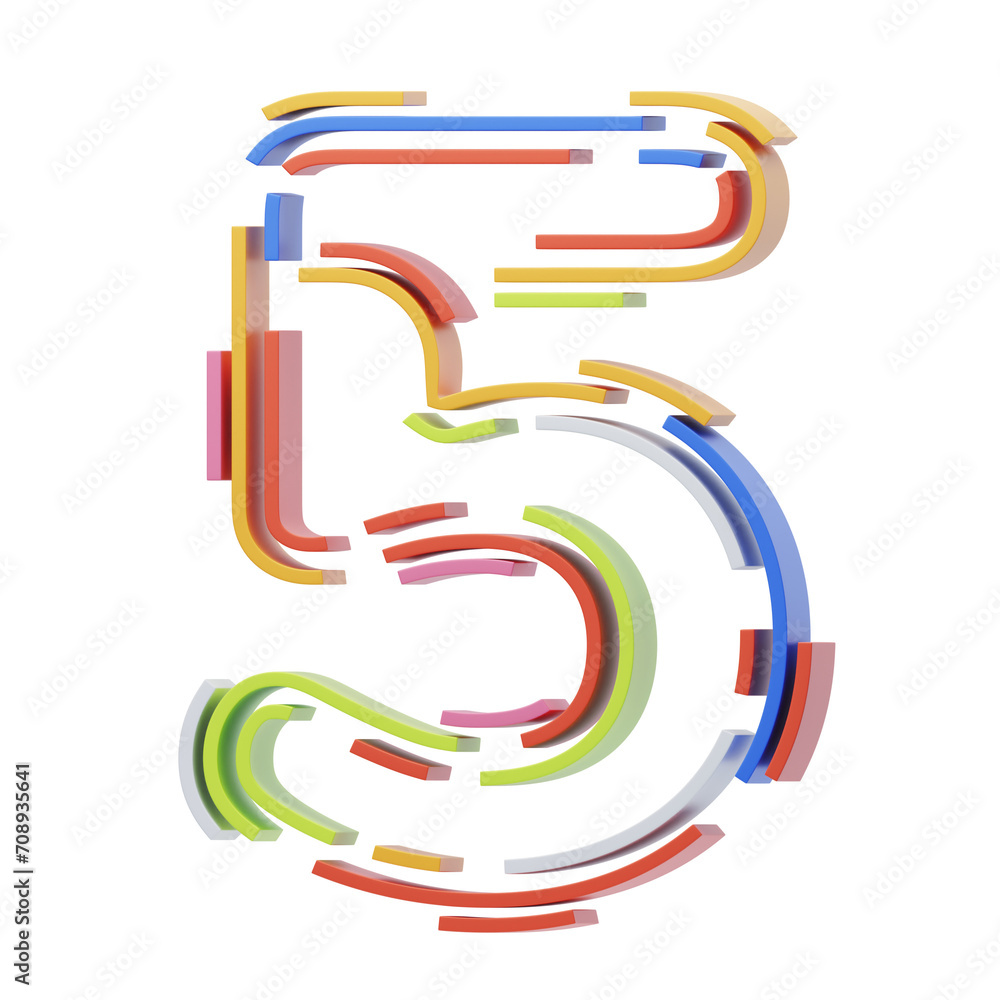 Fototapete 3d number 5 shape stripes text. 3d illustration, 3d element, 3d rendering. 3d visualization isolated