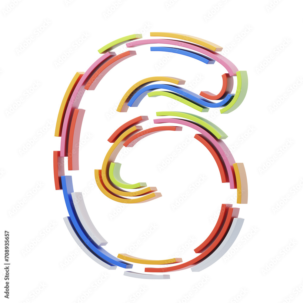 Poster 3d number 6 shape stripes text. 3d illustration, 3d element, 3d rendering. 3d visualization isolated