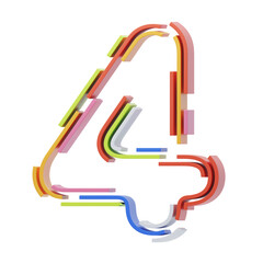 3D Number 4 Shape Stripes Text. 3d illustration, 3d element, 3d rendering. 3d visualization isolated on a transparent background