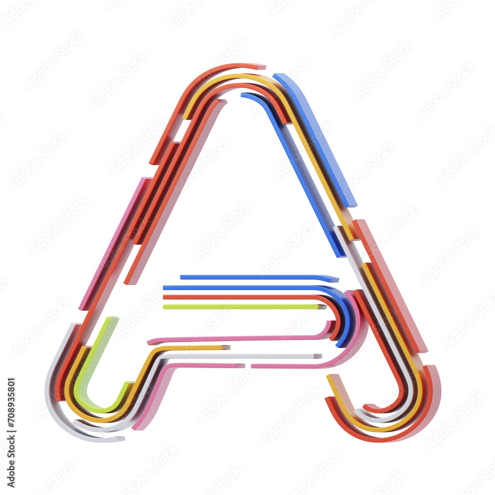 Poster a letter 3d shape stripes text. 3d illustration, 3d element, 3d rendering. 3d visualization isolated