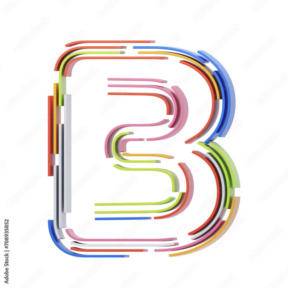 Poster b letter 3d shape stripes text. 3d illustration, 3d element, 3d rendering. 3d visualization isolated