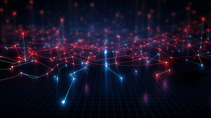 A dark background with neon lines that form a grid