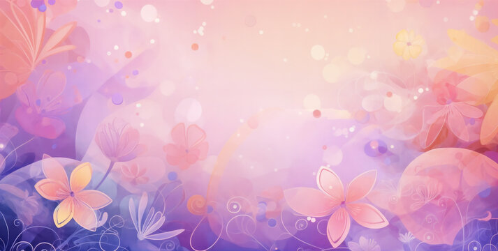 a colorful floral background with flowers and bubbles in the background, with a soft pink hue to the center, generative ai