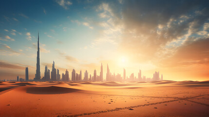 Fototapeta na wymiar Desert in dubai city, beautiful sky in the sunrise background