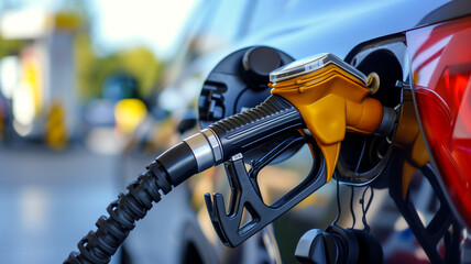 fuel pump at gas station with car refueling