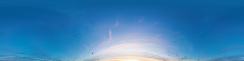 360 panorama of glowing sunset sky with bright Cirrus clouds. Seamless hdr spherical 360 panorama....