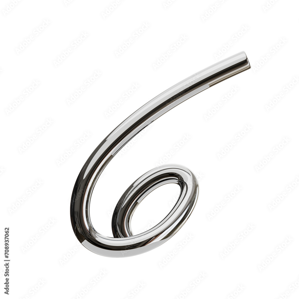 Poster 3d number 6 shape chrome text. 3d illustration, 3d element, 3d rendering. 3d visualization isolated 