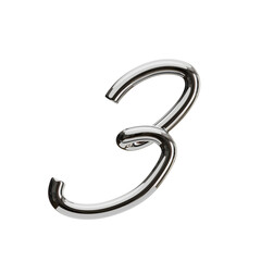 3D Number 3 Shape Chrome Text. 3d illustration, 3d element, 3d rendering. 3d visualization isolated on a transparent background