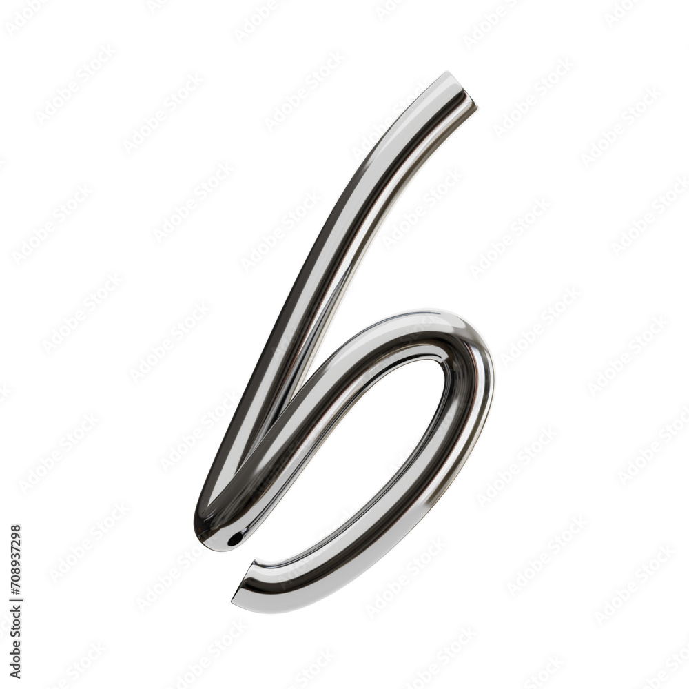 Poster b letter 3d shape chrome text. 3d illustration, 3d element, 3d rendering. 3d visualization isolated 