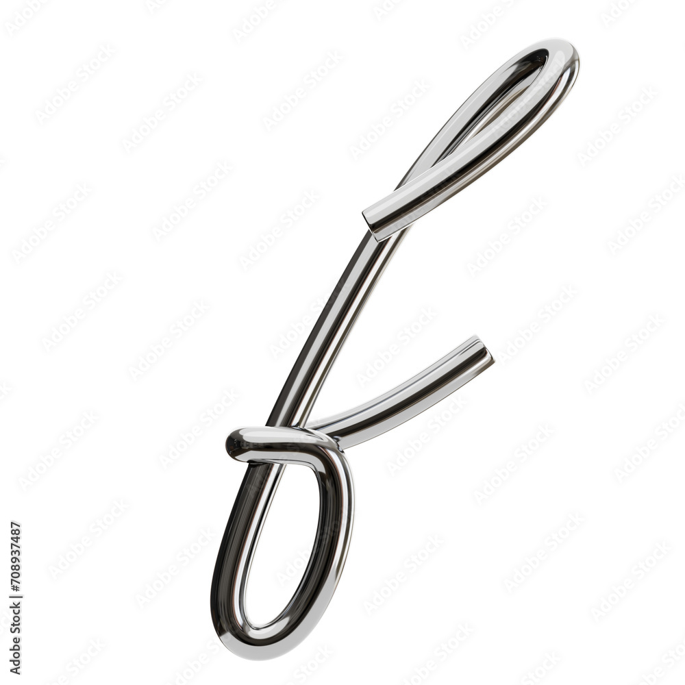 Poster f letter 3d shape chrome text. 3d illustration, 3d element, 3d rendering. 3d visualization isolated 