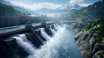 Hydroelectric power plants use water flow to generate energy - obrazy, fototapety, plakaty
