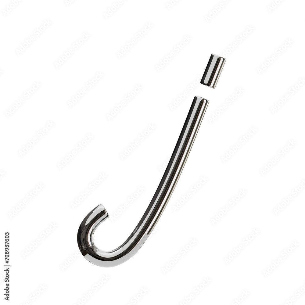 Poster j letter 3d shape chrome text. 3d illustration, 3d element, 3d rendering. 3d visualization isolated 