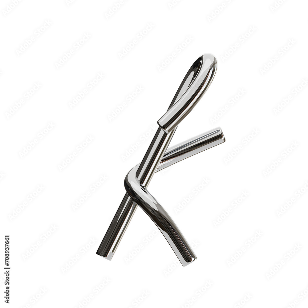 Poster k letter 3d shape chrome text. 3d illustration, 3d element, 3d rendering. 3d visualization isolated 
