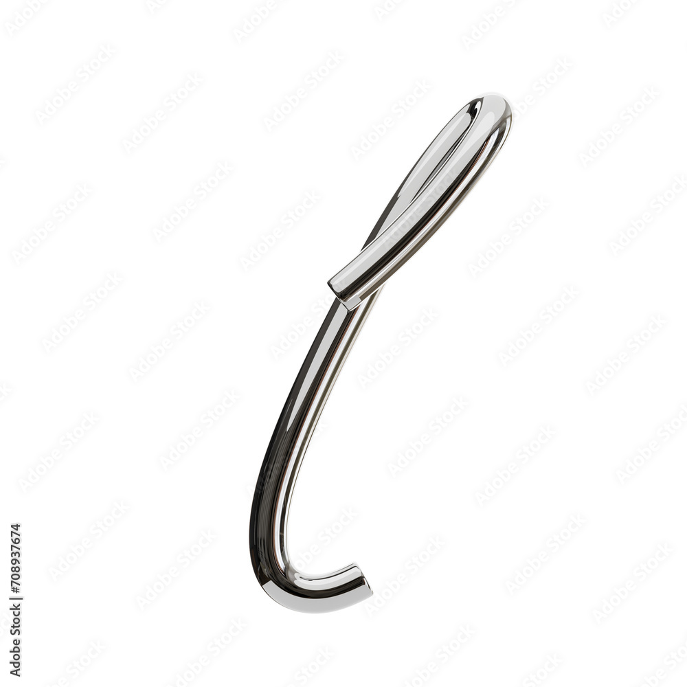 Poster l letter 3d shape chrome text. 3d illustration, 3d element, 3d rendering. 3d visualization isolated 