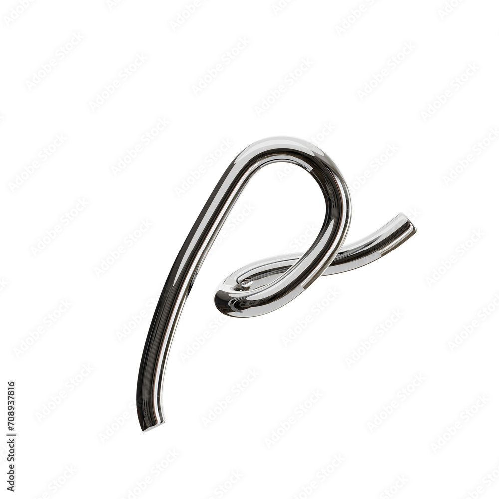 Poster p letter 3d shape chrome text. 3d illustration, 3d element, 3d rendering. 3d visualization isolated 