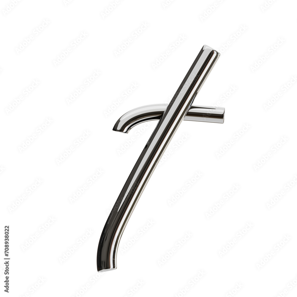 Poster t letter 3d shape chrome text. 3d illustration, 3d element, 3d rendering. 3d visualization isolated 