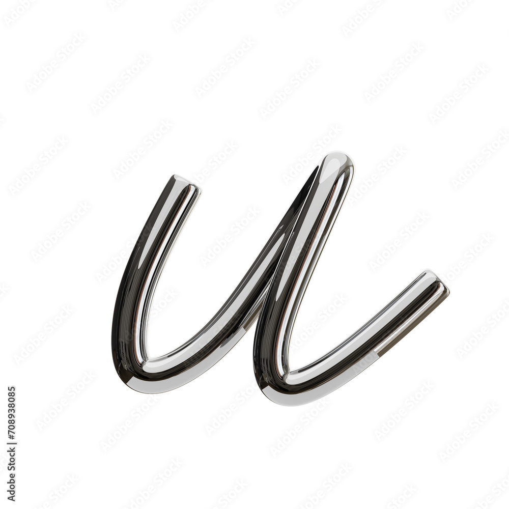 Poster u letter 3d shape chrome text. 3d illustration, 3d element, 3d rendering. 3d visualization isolated 