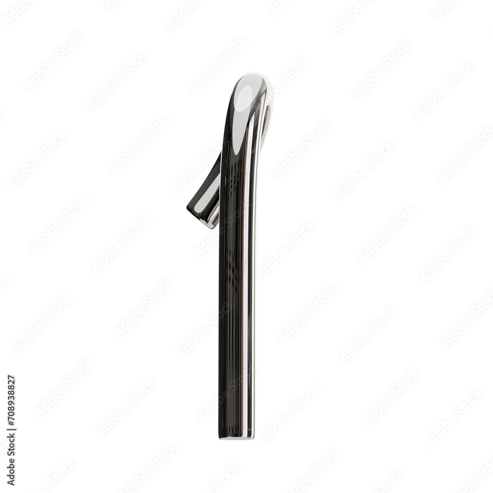 Poster 3D Number 1 Shape Chrome Text. 3d illustration, 3d element, 3d rendering. 3d visualization isolated on a transparent background