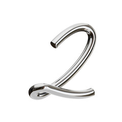 3D Number 2 Shape Chrome Text. 3d illustration, 3d element, 3d rendering. 3d visualization isolated on a transparent background