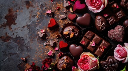 Chocolate hearts, valentine's day candies, place to copy, background