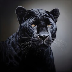 Black panther face, looking at camera with intense expression generative ai