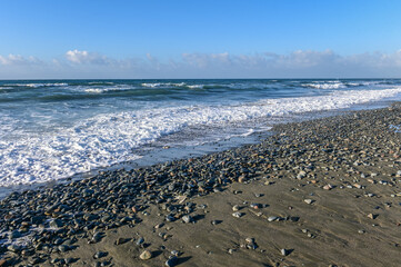 excitement during high tide on the Mediterranean sea in winter on the island of Cyprus 3