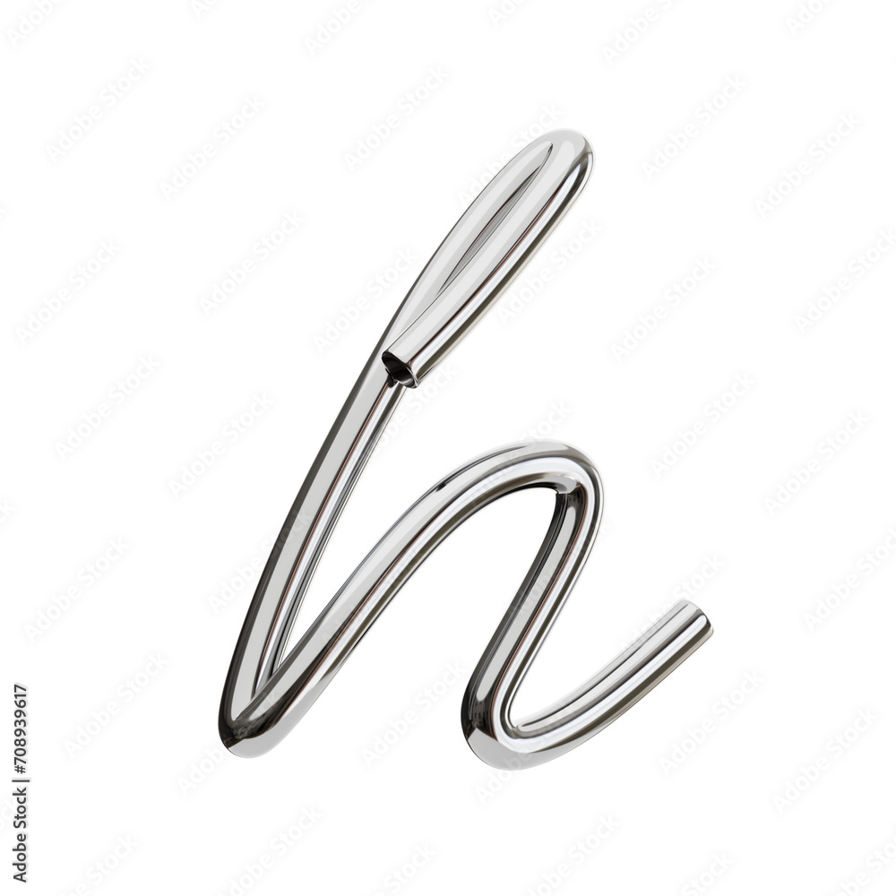 Poster h letter 3d shape chrome text. 3d illustration, 3d element, 3d rendering. 3d visualization isolated 