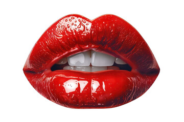 Glossy Red Lips Beauty Icon Isolated on Transparent or White Background, PNG
