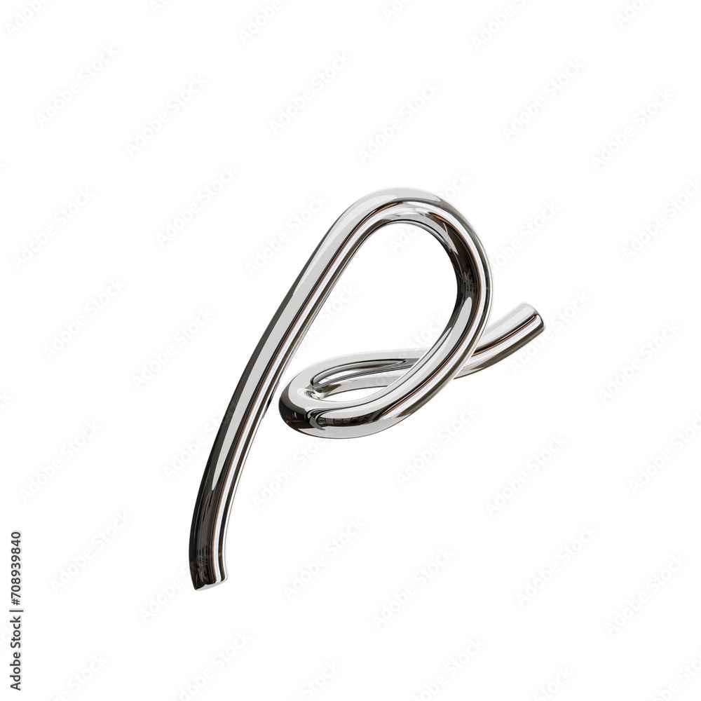 Poster p letter 3d shape chrome text. 3d illustration, 3d element, 3d rendering. 3d visualization isolated 