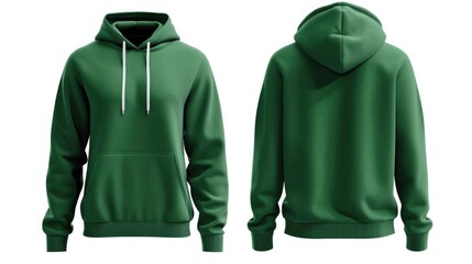 Green hoodie front and back view on white background - obrazy, fototapety, plakaty