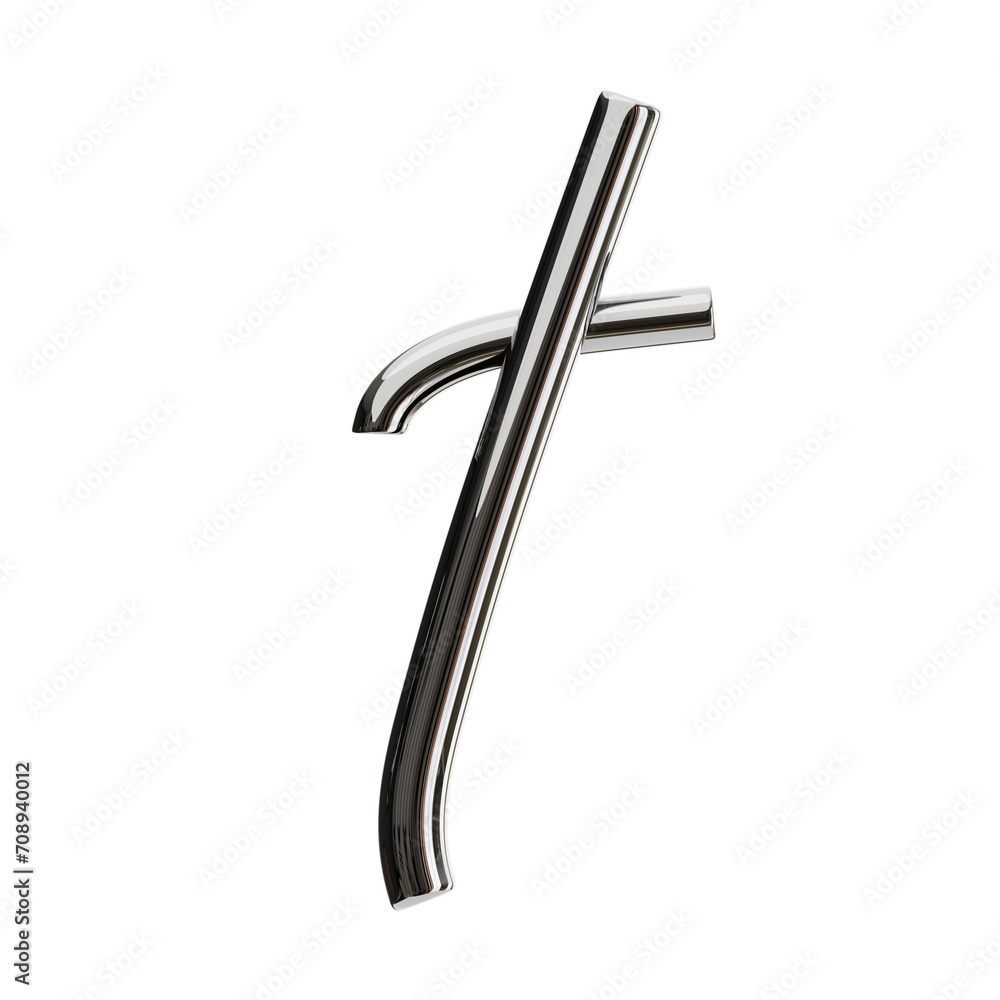 Poster t letter 3d shape chrome text. 3d illustration, 3d element, 3d rendering. 3d visualization isolated 