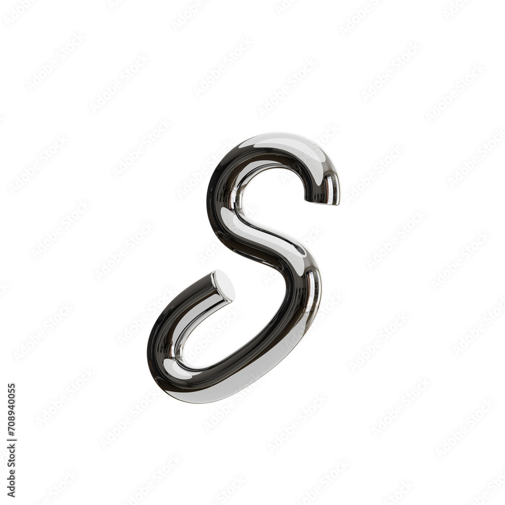Poster s letter 3d shape chrome text. 3d illustration, 3d element, 3d rendering. 3d visualization isolated 