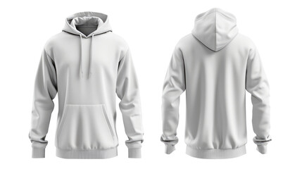 White hoodie, front and back view on a white background