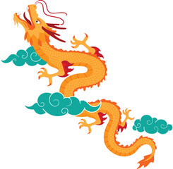 Illustration Design of Golden Dragons Dancing in Lunar Splendor