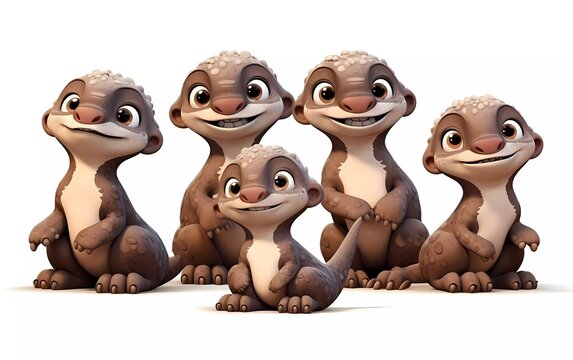 collection of 3d illustrations of cute cartoon Komodo dragon cubs, in various styles, on a white background. generative ai