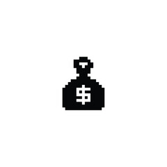 Obraz premium this finance icon in pixel art with black color and white background ,this item good for presentations,stickers, icons, t shirt design,game asset,logo and your project.