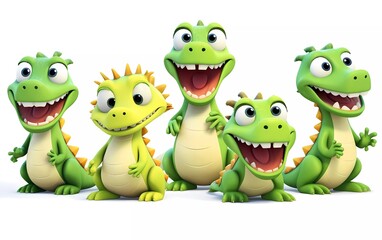 Obraz premium collection of 3d illustrations of cute cartoon crocodiles, in various styles, on a white background. generative ai