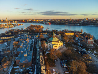 High angle view of the island of Skeppsholmen in central stockholm, early spring. Eric Ericson hall
