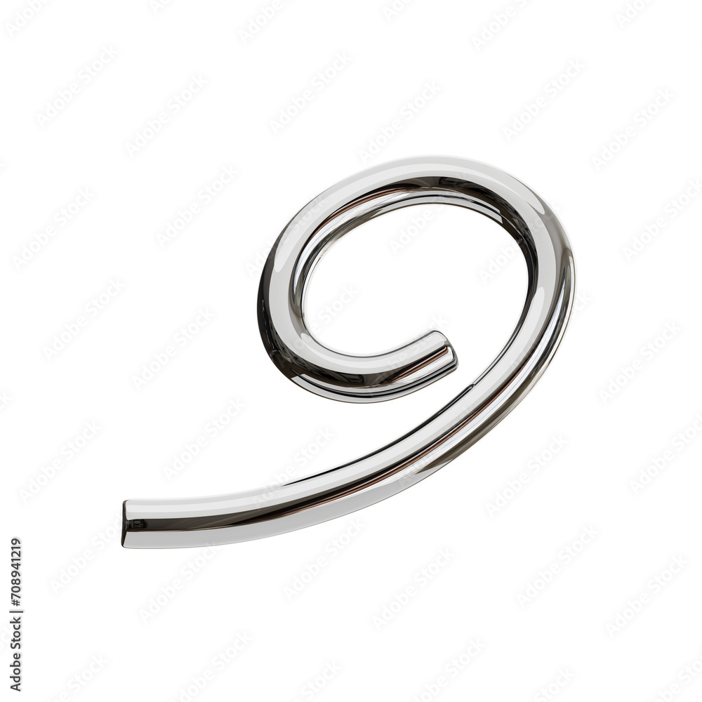Poster 3D Number 9 Shape Chrome Text. 3d illustration, 3d element, 3d rendering. 3d visualization isolated on a transparent background