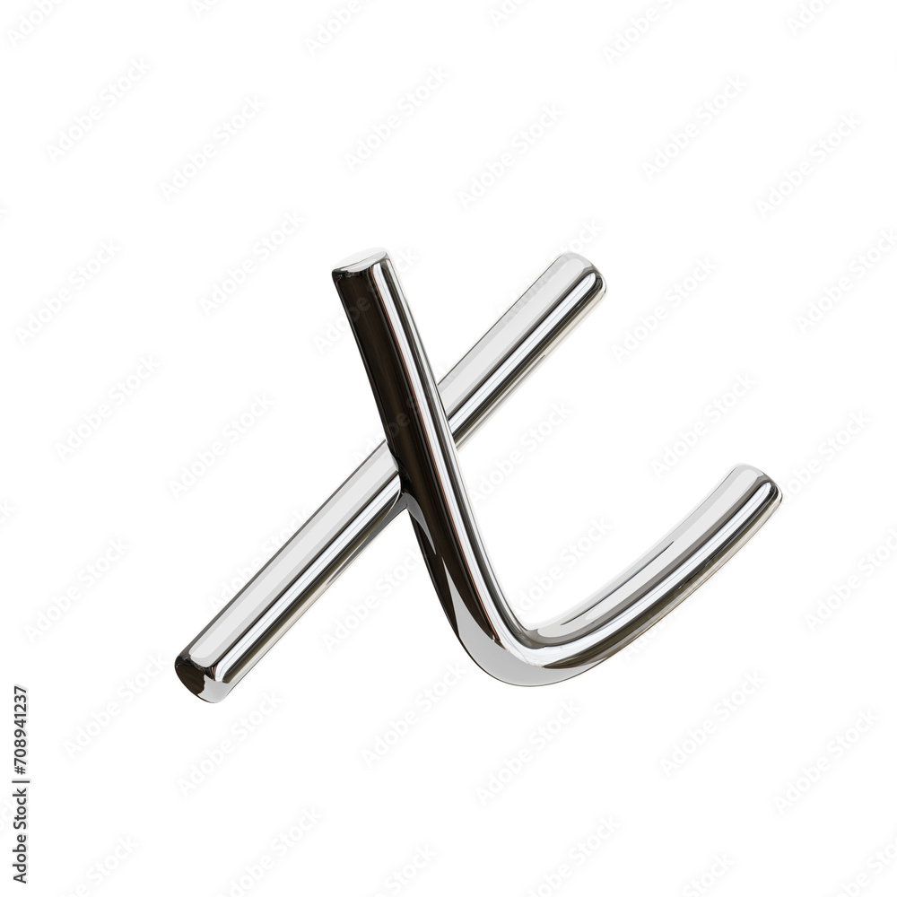 Poster x letter 3d shape chrome text. 3d illustration, 3d element, 3d rendering. 3d visualization isolated 