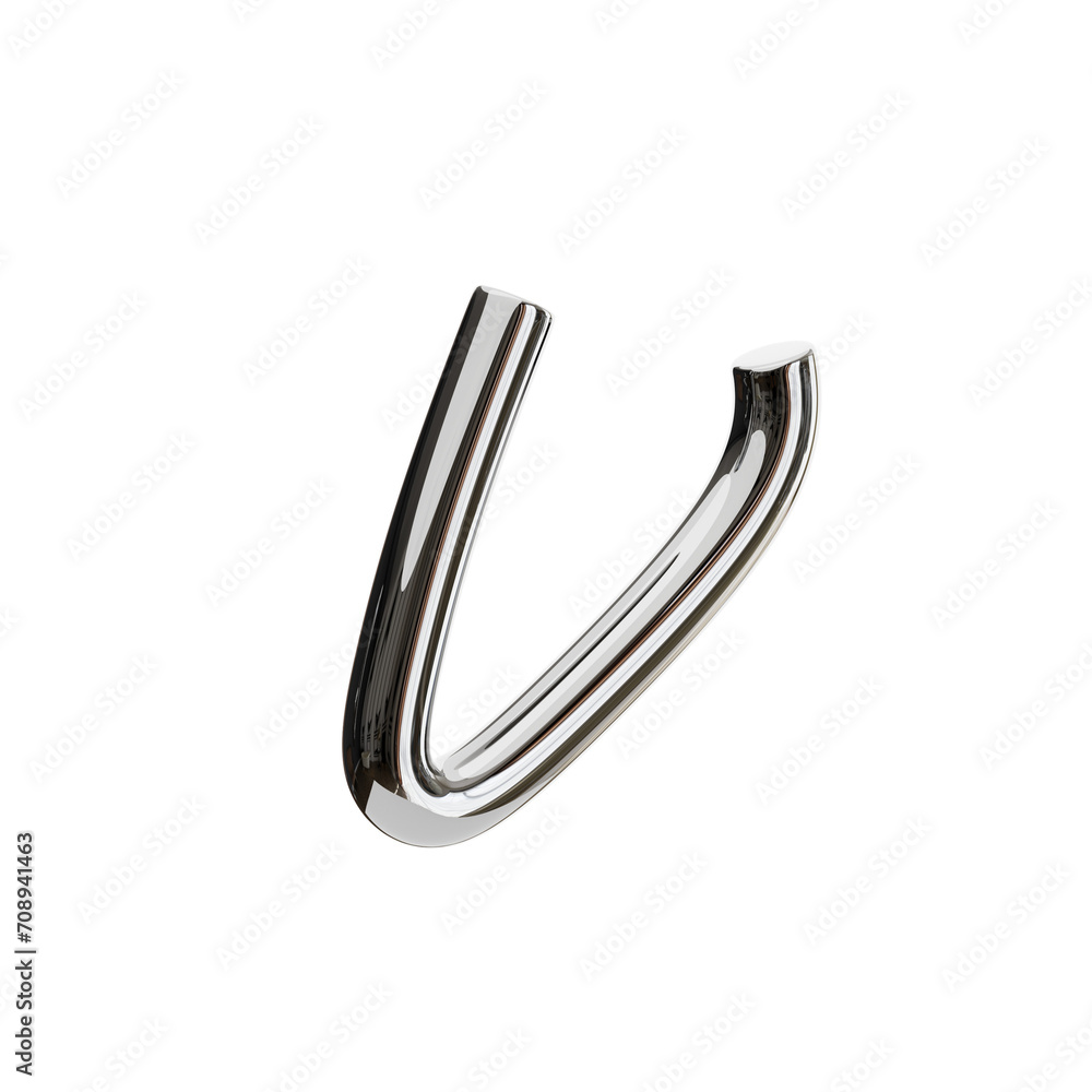 Poster v letter 3d shape chrome text. 3d illustration, 3d element, 3d rendering. 3d visualization isolated 