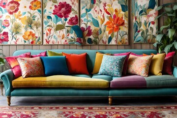 colorful pillows on a sofa