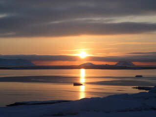 Obraz premium Serene arctic dawn above icy sea and winter polar landscape